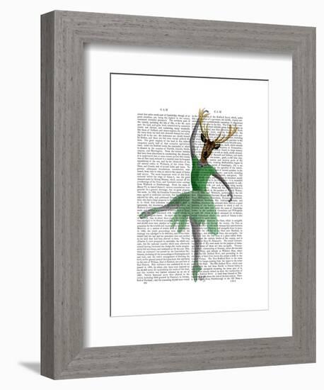 Ballet Deer in Green-Fab Funky-Framed Art Print