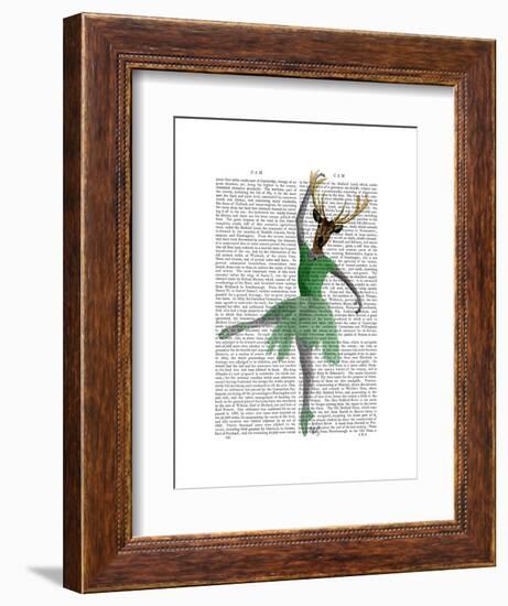 Ballet Deer in Green-Fab Funky-Framed Art Print