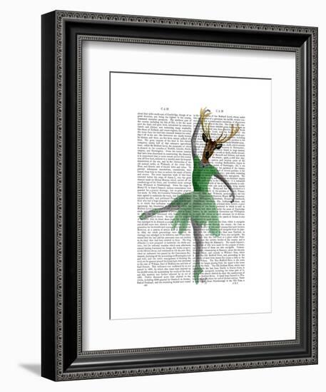 Ballet Deer in Green-Fab Funky-Framed Art Print