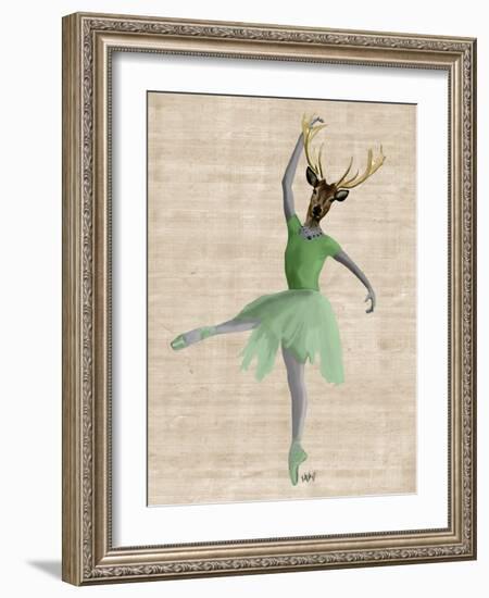 Ballet Deer in Green-Fab Funky-Framed Art Print