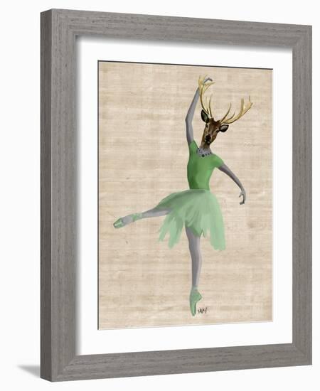 Ballet Deer in Green-Fab Funky-Framed Art Print