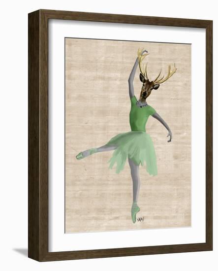 Ballet Deer in Green-Fab Funky-Framed Art Print