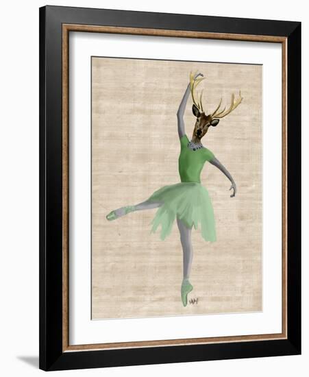 Ballet Deer in Green-Fab Funky-Framed Art Print