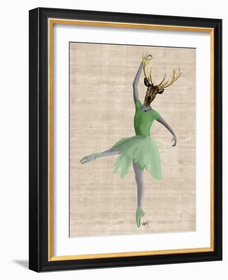 Ballet Deer in Green-Fab Funky-Framed Art Print