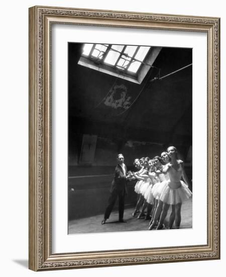 Ballet Master with Ballerinas Practicing Classic Exercise in Rehearsal Room at Grand Opera de Paris-Alfred Eisenstaedt-Framed Photographic Print