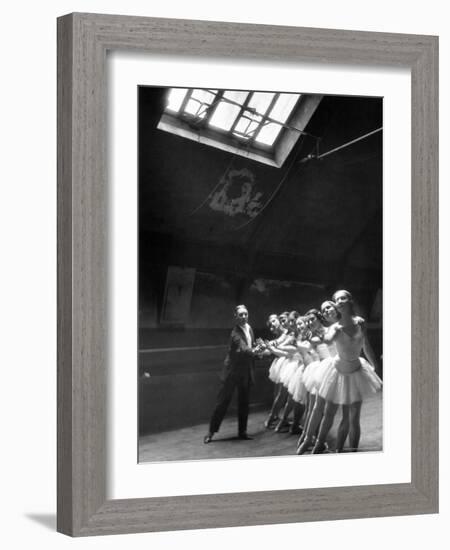 Ballet Master with Ballerinas Practicing Classic Exercise in Rehearsal Room at Grand Opera de Paris-Alfred Eisenstaedt-Framed Photographic Print