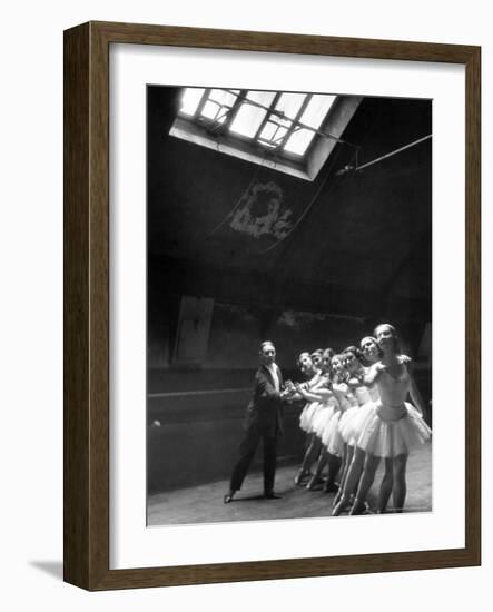 Ballet Master with Ballerinas Practicing Classic Exercise in Rehearsal Room at Grand Opera de Paris-Alfred Eisenstaedt-Framed Photographic Print