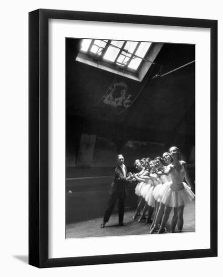 Ballet Master with Ballerinas Practicing Classic Exercise in Rehearsal Room at Grand Opera de Paris-Alfred Eisenstaedt-Framed Photographic Print