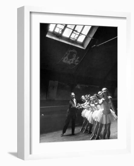 Ballet Master with Ballerinas Practicing Classic Exercise in Rehearsal Room at Grand Opera de Paris-Alfred Eisenstaedt-Framed Photographic Print