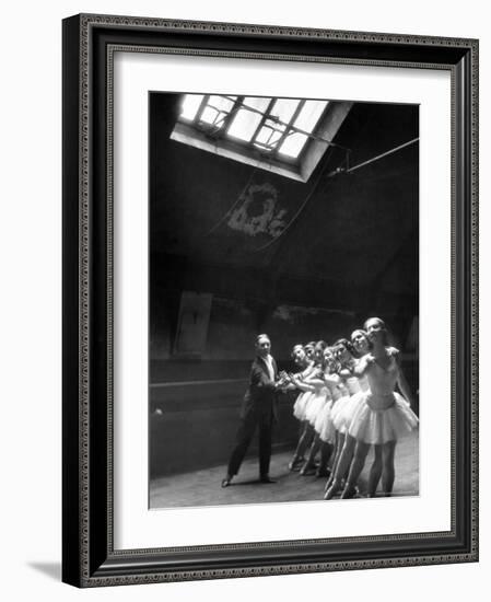 Ballet Master with Ballerinas Practicing Classic Exercise in Rehearsal Room at Grand Opera de Paris-Alfred Eisenstaedt-Framed Photographic Print