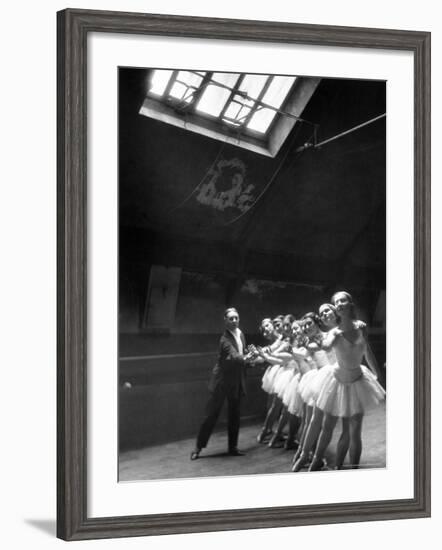 Ballet Master with Ballerinas Practicing Classic Exercise in Rehearsal Room at Grand Opera de Paris-Alfred Eisenstaedt-Framed Photographic Print