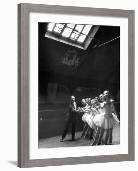 Ballet Master with Ballerinas Practicing Classic Exercise in Rehearsal Room at Grand Opera de Paris-Alfred Eisenstaedt-Framed Photographic Print