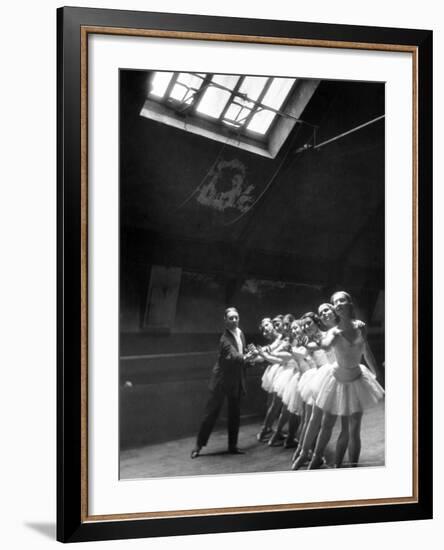 Ballet Master with Ballerinas Practicing Classic Exercise in Rehearsal Room at Grand Opera de Paris-Alfred Eisenstaedt-Framed Photographic Print