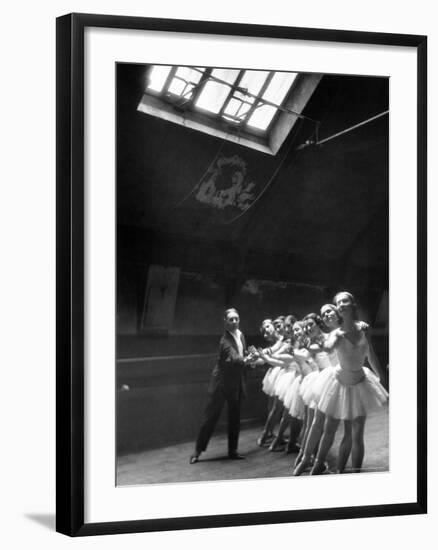 Ballet Master with Ballerinas Practicing Classic Exercise in Rehearsal Room at Grand Opera de Paris-Alfred Eisenstaedt-Framed Photographic Print