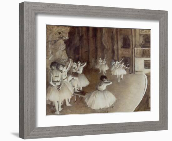 Ballet Rehearsal on Stage, 1874-Edgar Degas-Framed Giclee Print