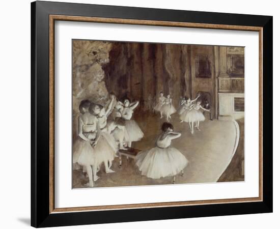 Ballet Rehearsal on Stage, 1874-Edgar Degas-Framed Giclee Print