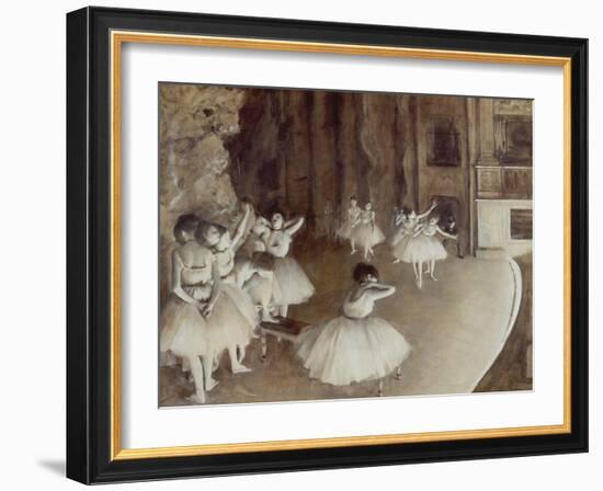 Ballet Rehearsal on Stage, 1874-Edgar Degas-Framed Giclee Print