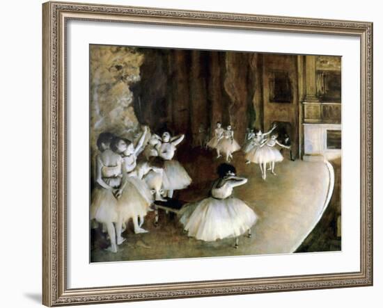 Ballet Rehearsal on Stage, 1874-Edgar Degas-Framed Giclee Print