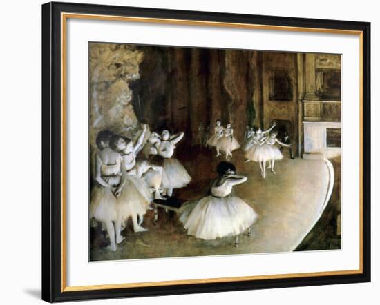 Ballet Rehearsal on Stage, 1874-Edgar Degas-Framed Giclee Print