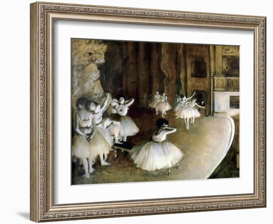 Ballet Rehearsal on Stage, 1874-Edgar Degas-Framed Giclee Print