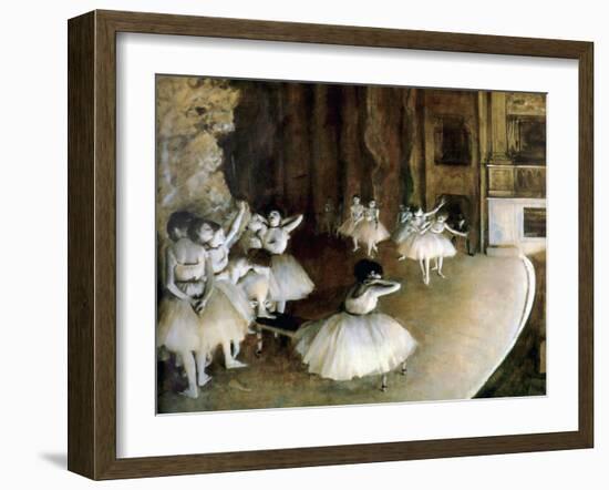 Ballet Rehearsal on Stage, 1874-Edgar Degas-Framed Giclee Print