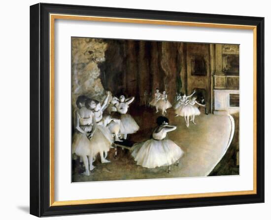 Ballet Rehearsal on Stage, 1874-Edgar Degas-Framed Giclee Print