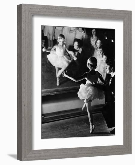 Ballet Teacher Advising Little Girl and Group of Dancers at Ballet Dancing School Look On-Alfred Eisenstaedt-Framed Photographic Print