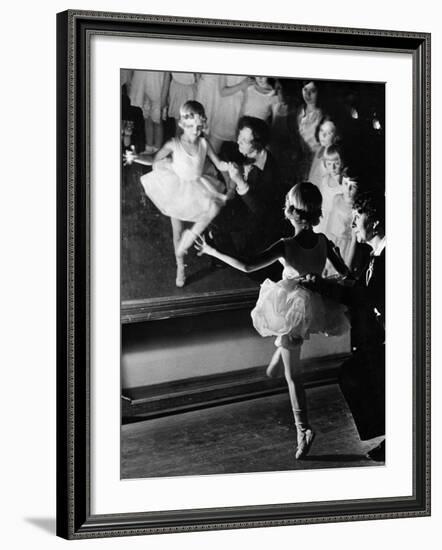 Ballet Teacher Advising Little Girl and Group of Dancers at Ballet Dancing School Look On-Alfred Eisenstaedt-Framed Photographic Print