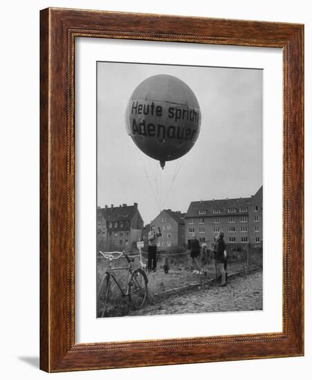 Balloon Being Lifted to Support Konrad Adenauer, During Elections-Ralph Crane-Framed Photographic Print