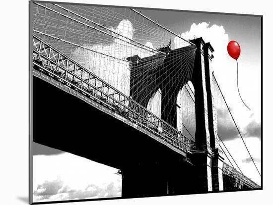 Balloon over Brooklyn Bridge-Masterfunk collective-Mounted Art Print