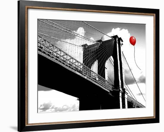 Balloon over Brooklyn Bridge-Masterfunk collective-Framed Art Print