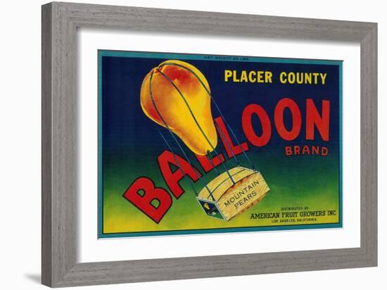 Balloon Pear Crate Label - Los Angeles, CA-Lantern Press-Framed Art Print