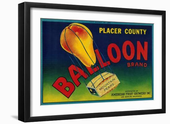 Balloon Pear Crate Label - Los Angeles, CA-Lantern Press-Framed Art Print