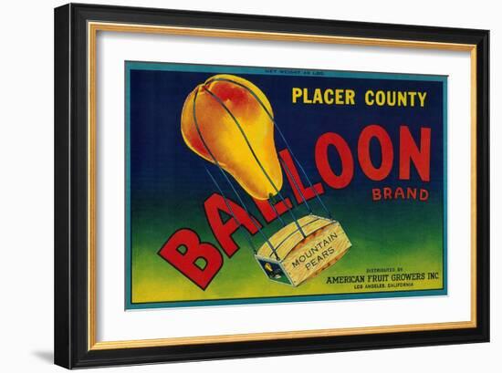 Balloon Pear Crate Label - Los Angeles, CA-Lantern Press-Framed Art Print