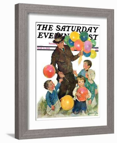 "Balloonman," Saturday Evening Post Cover, May 9, 1931-Ellen Pyle-Framed Giclee Print