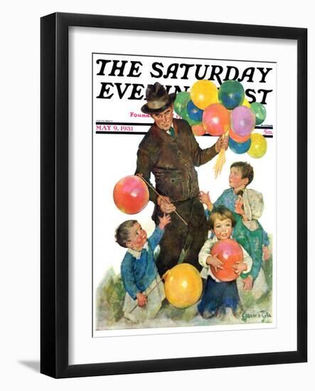 "Balloonman," Saturday Evening Post Cover, May 9, 1931-Ellen Pyle-Framed Giclee Print