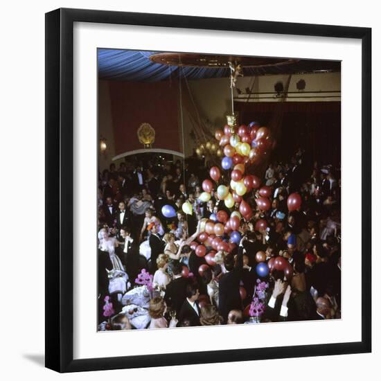 Balloons Dropping on Guests During New Year's Eve Celebration at Palace Hotel-Loomis Dean-Framed Photographic Print
