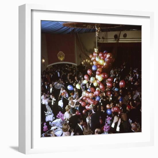 Balloons Dropping on Guests During New Year's Eve Celebration at Palace Hotel-Loomis Dean-Framed Photographic Print