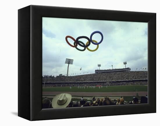 Balloons in the Shape of the Olympic Rings Being Released at the Summer Olympics Opening Ceremonies-John Dominis-Framed Premier Image Canvas