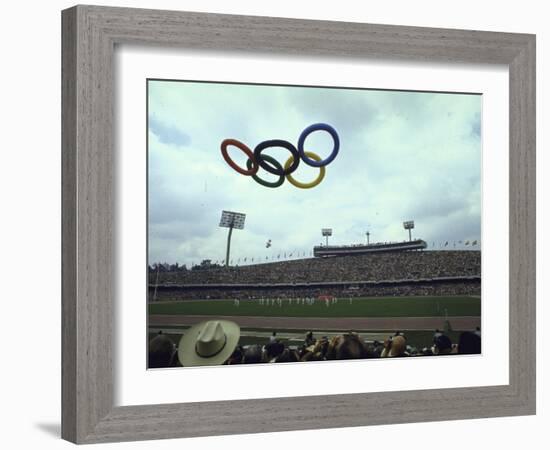 Balloons in the Shape of the Olympic Rings Being Released at the Summer Olympics Opening Ceremonies-John Dominis-Framed Photographic Print