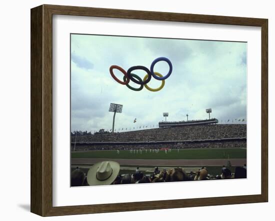 Balloons in the Shape of the Olympic Rings Being Released at the Summer Olympics Opening Ceremonies-John Dominis-Framed Photographic Print