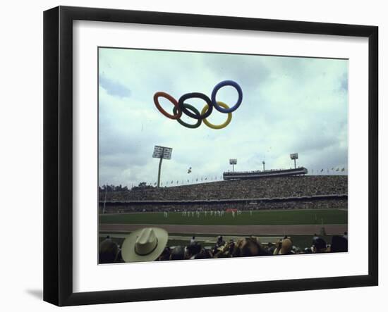 Balloons in the Shape of the Olympic Rings Being Released at the Summer Olympics Opening Ceremonies-John Dominis-Framed Photographic Print