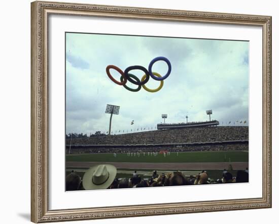 Balloons in the Shape of the Olympic Rings Being Released at the Summer Olympics Opening Ceremonies-John Dominis-Framed Photographic Print