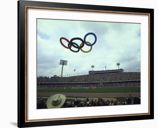 Balloons in the Shape of the Olympic Rings Being Released at the Summer Olympics Opening Ceremonies-John Dominis-Framed Photographic Print