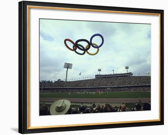 Balloons in the Shape of the Olympic Rings Being Released at the Summer Olympics Opening Ceremonies-John Dominis-Framed Photographic Print