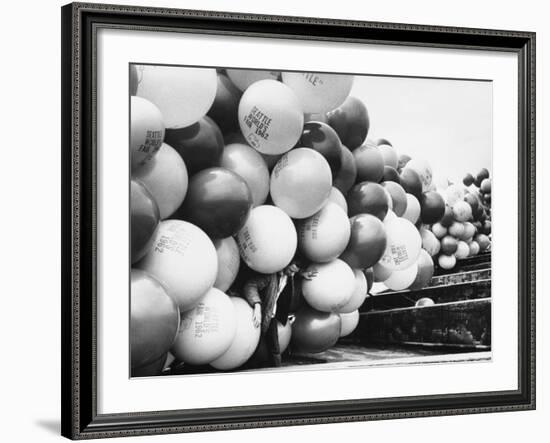 Balloons Lying on Ground Prior to Release-Ralph Crane-Framed Photographic Print