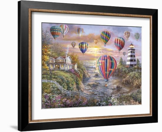 Balloons over Cottage Cove-Nicky Boehme-Framed Giclee Print