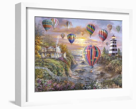 Balloons over Cottage Cove-Nicky Boehme-Framed Giclee Print