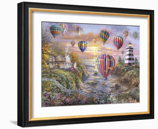 Balloons over Cottage Cove-Nicky Boehme-Framed Giclee Print