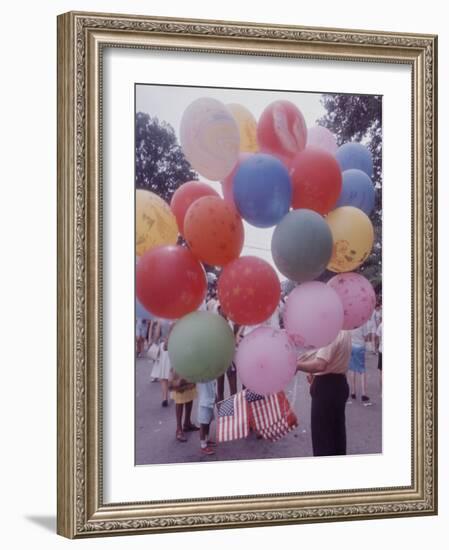 Balloons Sold by Man to People Watching Events, Kosygin's Second Visit to Glassboro, New Jersey-Art Rickerby-Framed Photographic Print